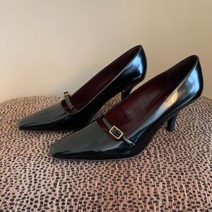Franco Sarto Black Heels with Metallic Buckle